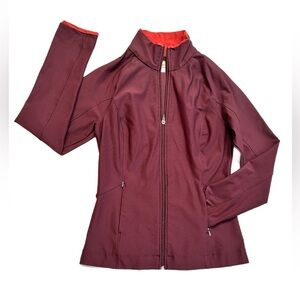 LUCY ~ Women's Burgundy and Orange contrasting athletic jacket w/pockets size SP